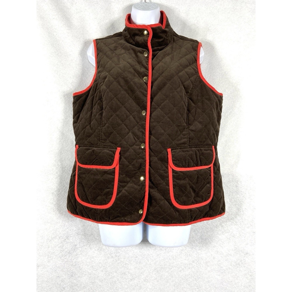 Elizabeth McKay New York Vest Women's Large Brown Corduroy Quilted Utility NWOT